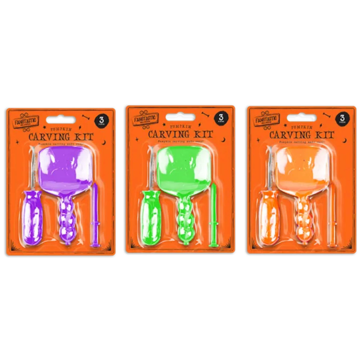 PUMPKIN CARVING KIT (3 PIECE - 3 ASSORTED COLOURS)