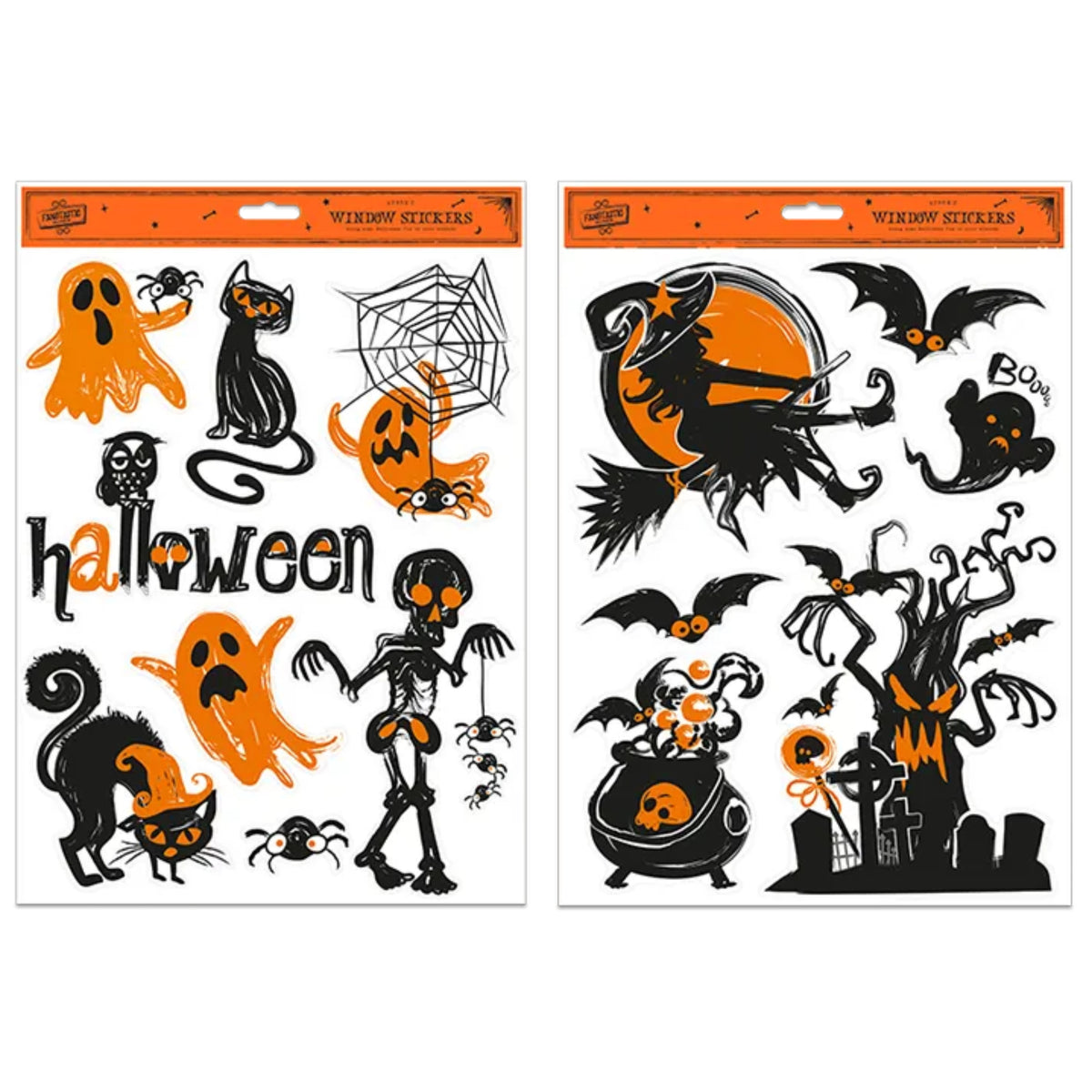 HALLOWEEN SPOOKY WINDOW STICKERS (6-8 PACK, 2 ASSORTED DESIGNS)