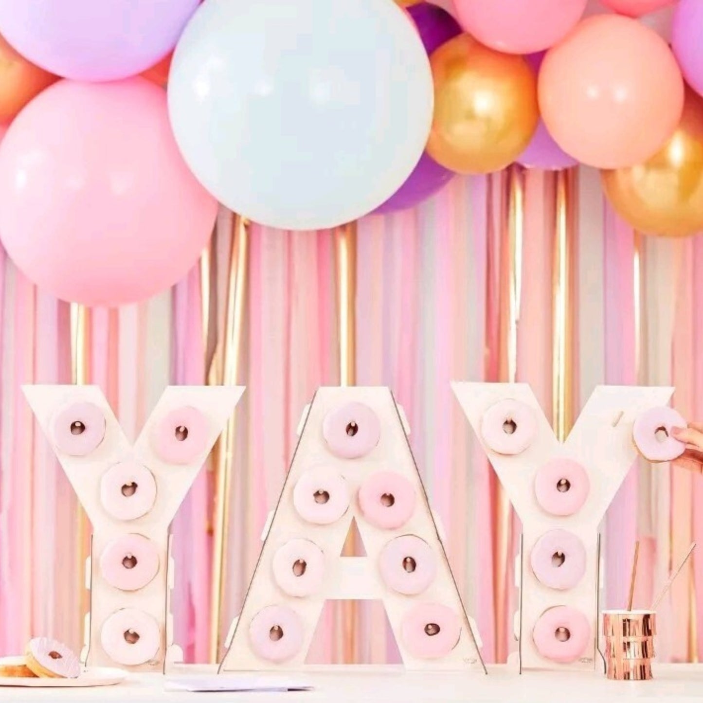 41cm TALL 'YAY' PINK DONUT WALL (Donuts not included!)