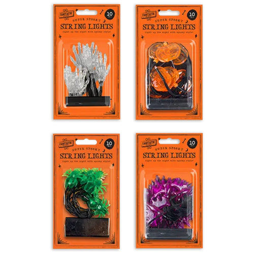 SPOOKY NOVELTY 10 LED STRING LIGHTS (4 ASSORTED DESIGNS, BATTERIES NOT INCLUDED)