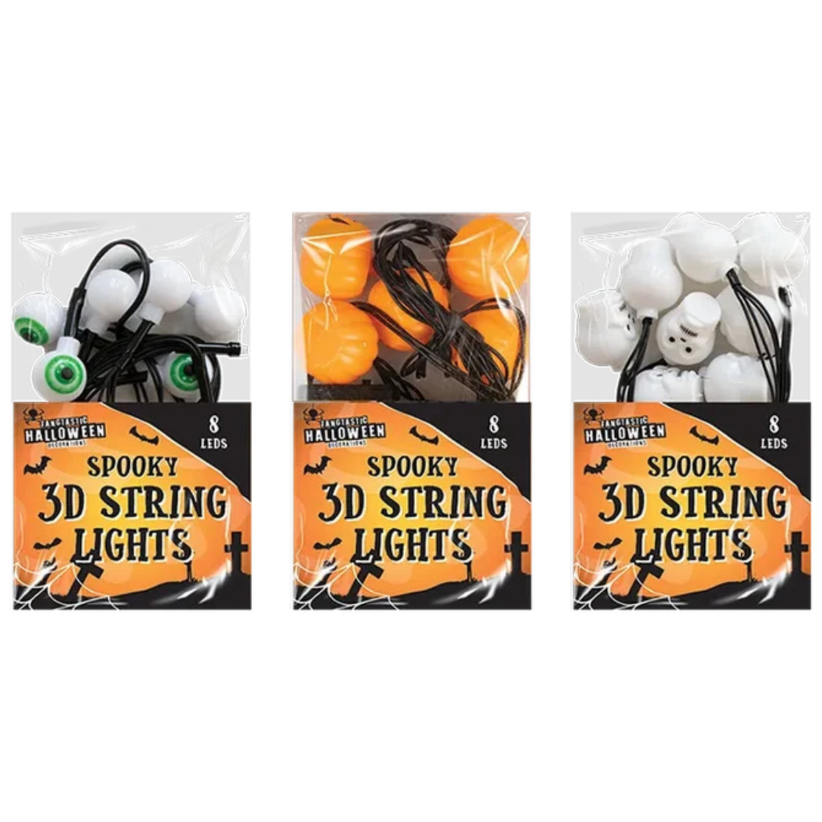 3D SPOOKY HALLOWEEN LIGHTS (1.5m LONG, 3 ASSORTED DESIGNS, BATTERIES NOT INCLUDED)