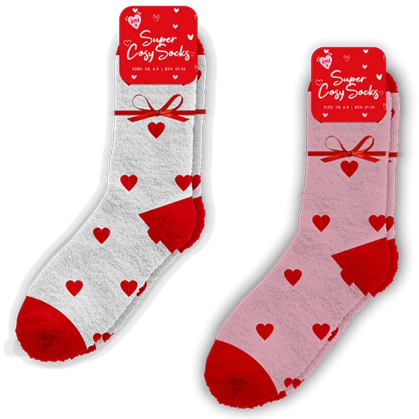 LADIES VALENTINE'S SUPER COSY SOCKS (White or Pink), One Size, UK 4-6
