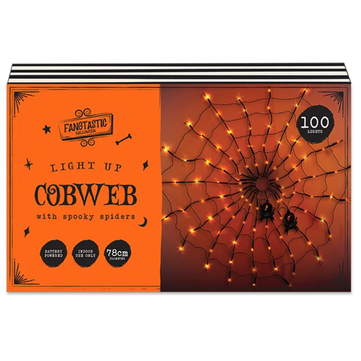 SPOOKY LIGHT UP COBWEB WITH SPIDERS (78cm, BATTERIES NOT INCLUDED)