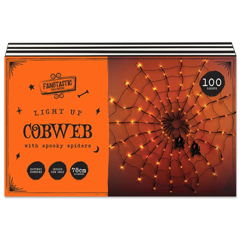 SPOOKY LIGHT UP COBWEB WITH SPIDERS (78cm, BATTERIES NOT INCLUDED)