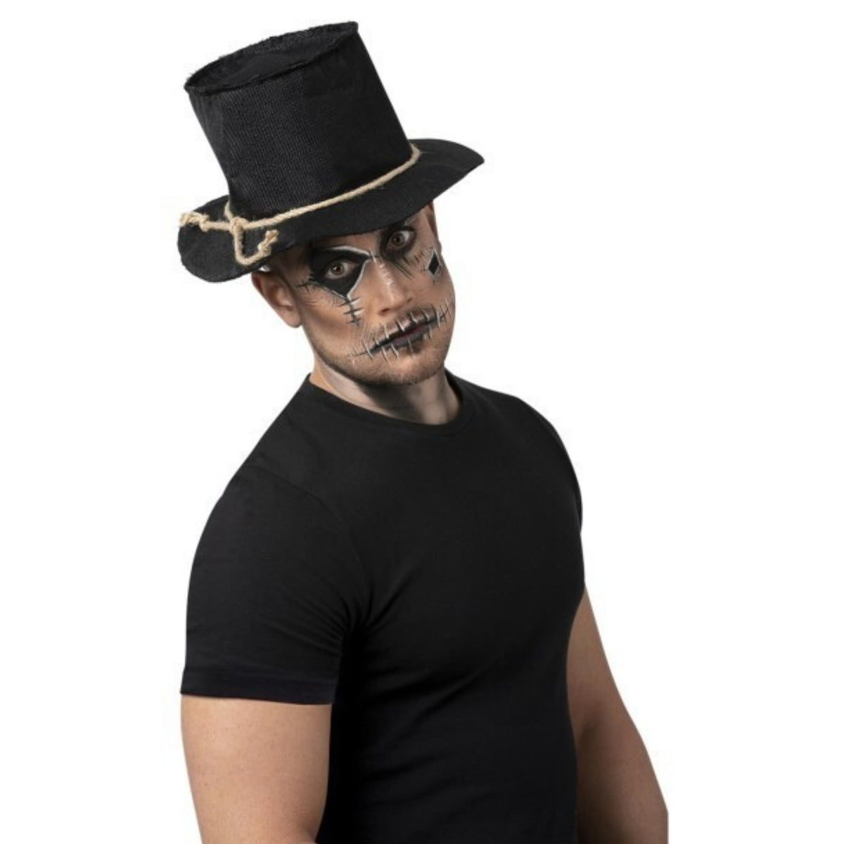 BLACK BURLAP SCARECROW TOP HAT (UNISEX ADULT - ONE SIZE)