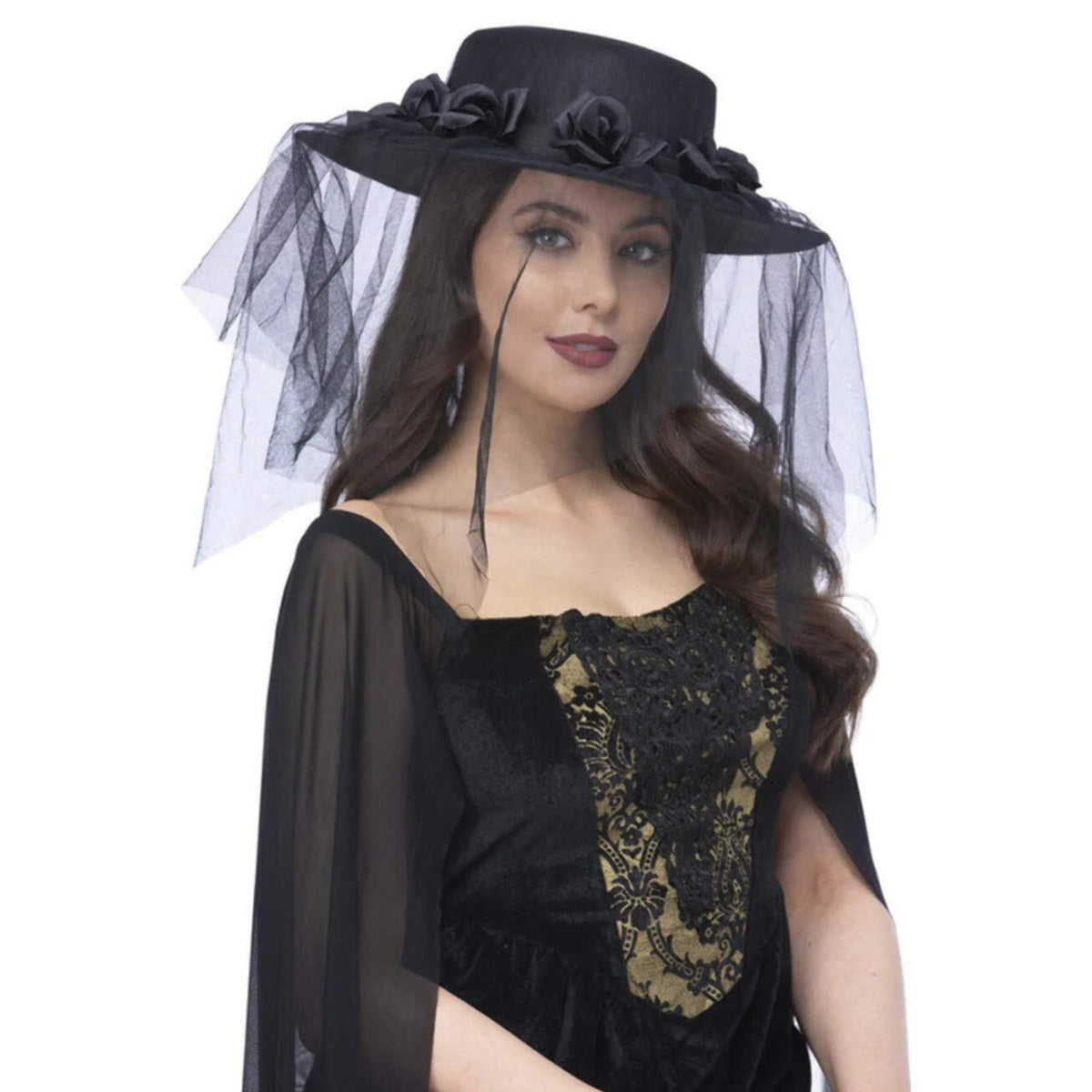 BLACK GOTHIC WIDOW FUNERAL HAT WOMEN ONE SIZE