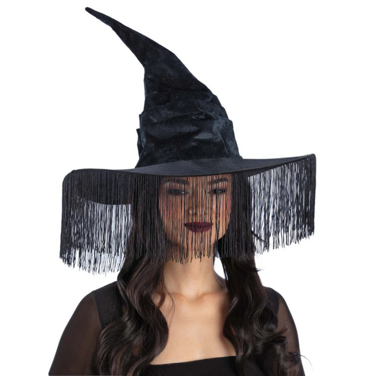 BLACK FRINGE WESTERN WITCH HAT