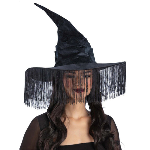 BLACK FRINGE WESTERN WITCH HAT