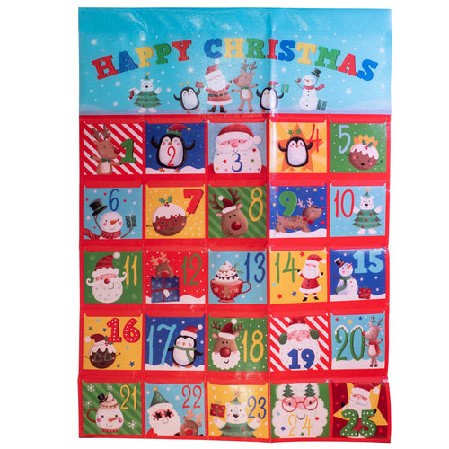 KIDS HANGING ADVENT CALENDAR WITH FILLABLE POCKETS (24"x 33" / 60cm x 84cm)