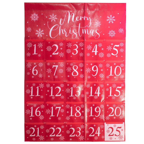 SNOWFLAKES HANGING ADVENT CALENDAR WITH FILLABLE POCKETS (24"x 33" / 60cm x 84cm)