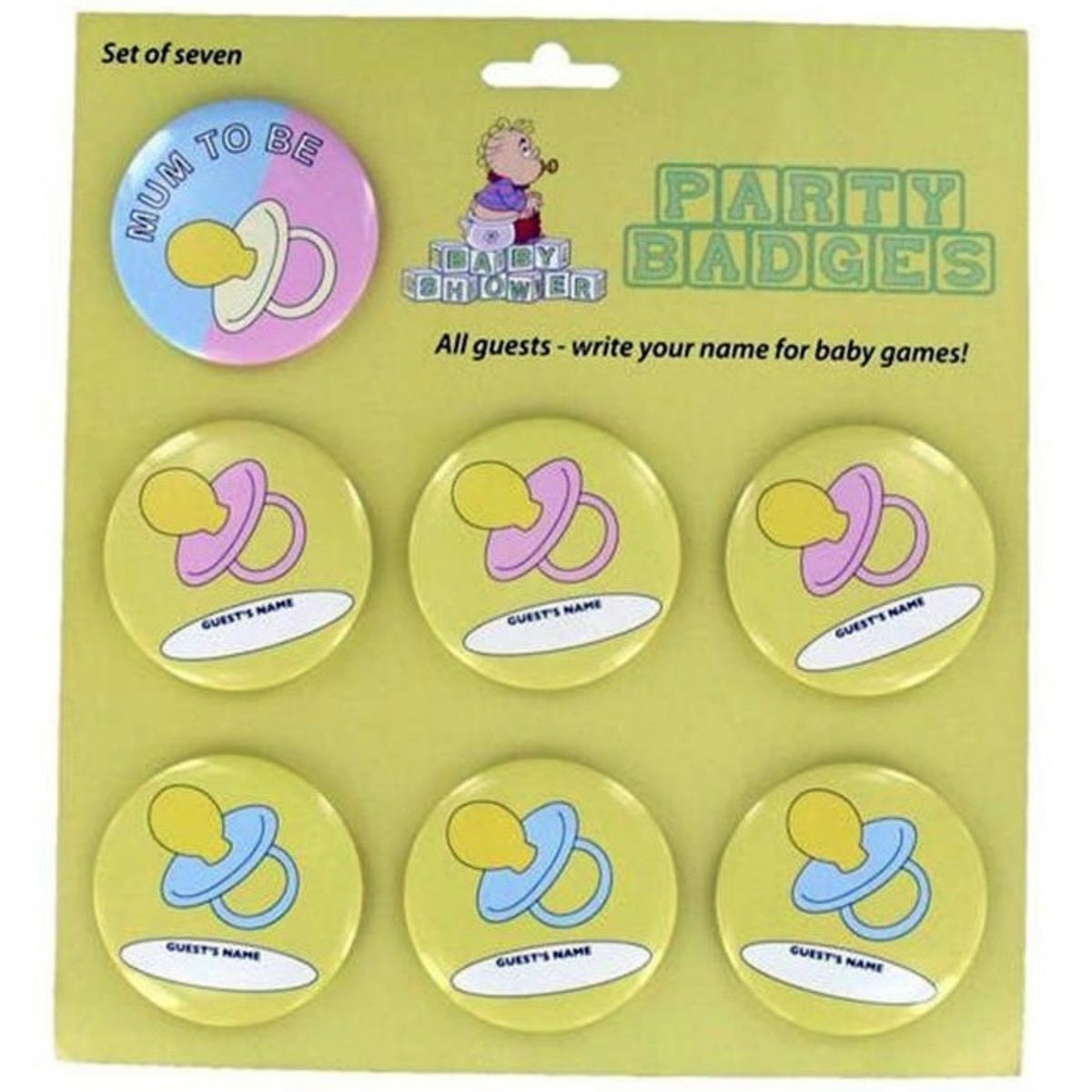 PERSONALISABLE BABY SHOWER BADGES (7 PACK)