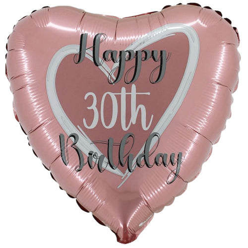 18"/ 46cm ROSE GOLD 30TH BIRTHDAY HEART SHAPE FOIL BALLOON