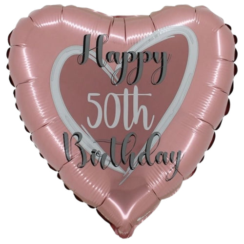 18"/ 46cm ROSE GOLD HAPPY 50TH BIRTHDAY HEART SHAPE FOIL BALLOON