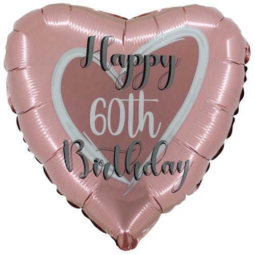 18"/ 46cm ROSE GOLD HAPPY 60TH BIRTHDAY HEART SHAPE FOIL BALLOON