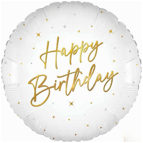 18"/ 46cm ELEGANT SPARKLE WHITE HAPPY BIRTHDAY ROUND FOIL BALLOON