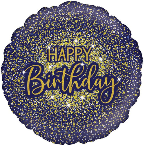 18"/ 46cm GLAMOROUS GLITTER BIRTHDAY ROUND FOIL BALLOON