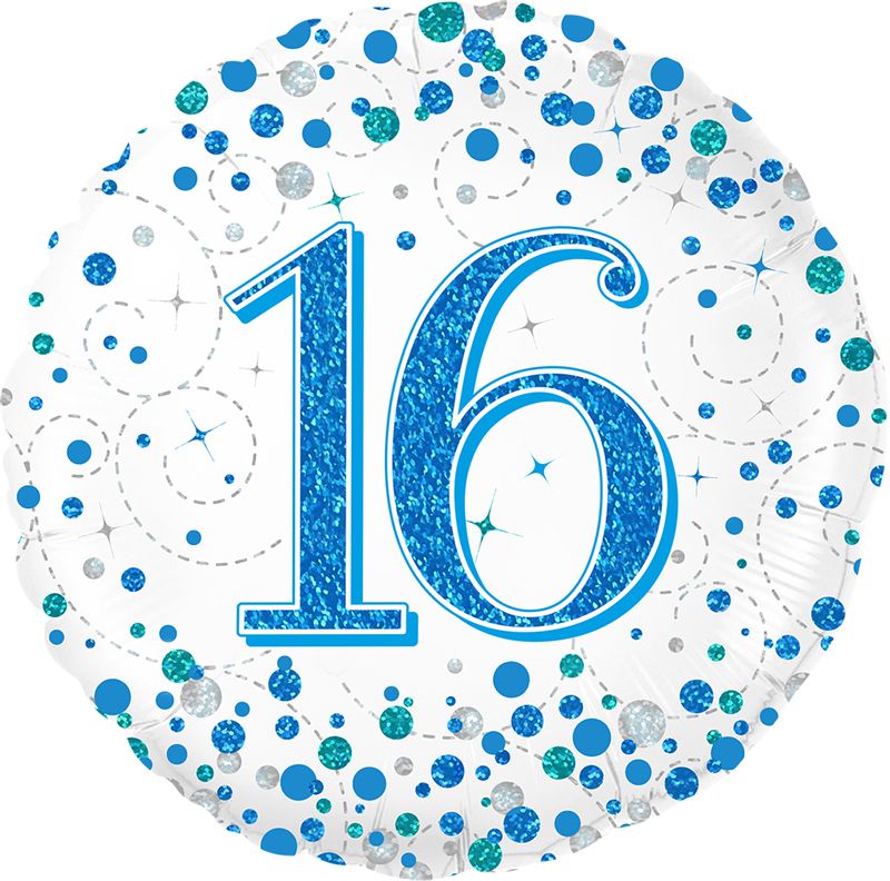 18"/ 46cm BLUE 16TH SPARKLING FIZZ BIRTHDAY ROUND FOIL BALLOON