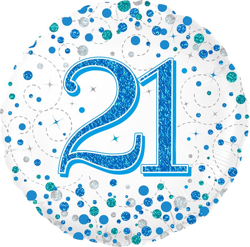 18"/ 46cm BLUE 21ST SPARKLING FIZZ BIRTHDAY ROUND FOIL BALLOON