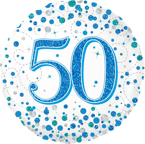 18"/ 46cm BLUE SPARKLING FIZZ 50TH BIRTHDAY ROUND FOIL BALLOON