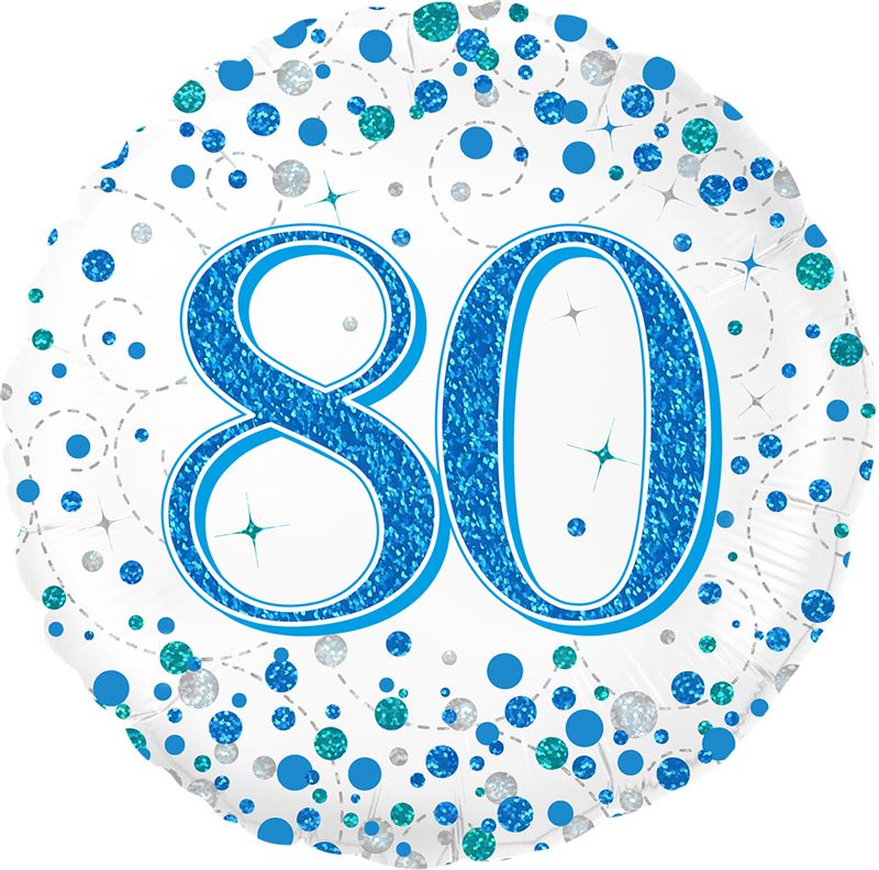 18"/ 46cm BLUE SPARKLING FIZZ 80TH BIRTHDAY ROUND FOIL BALLOON