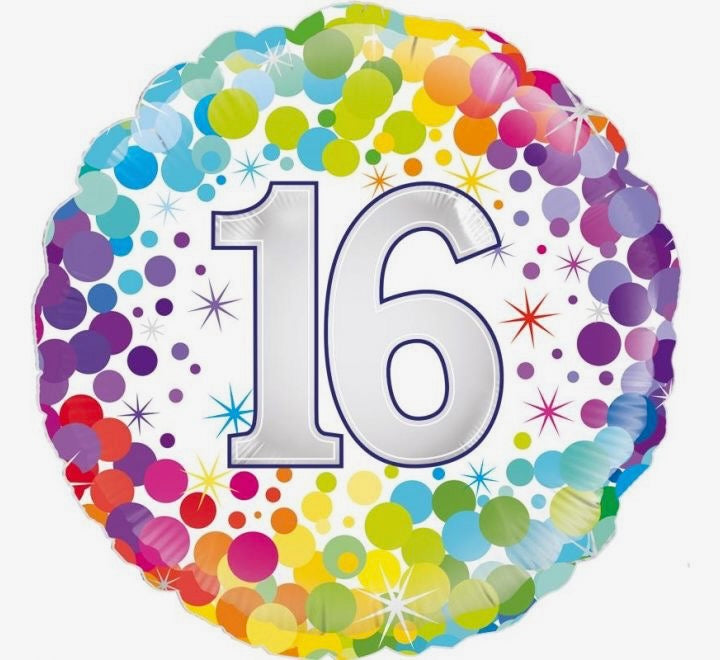 18"/ 46cm WHITE COLOURFUL CONFETTI "16" ROUND FOIL BALLOON