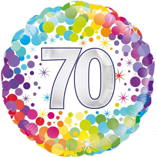 18"/ 46cm COLOURFUL CONFETTI 70TH BIRTHDAY ROUND FOIL BALLOON