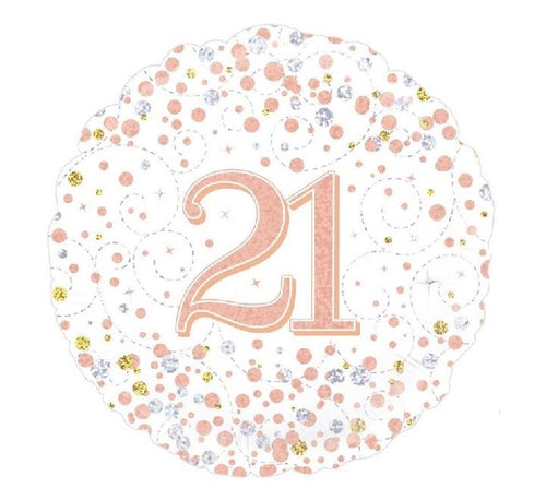 18"/ 46cm ROSE GOLD SPARKLING FIZZ "21" ROUND FOIL BALLOON
