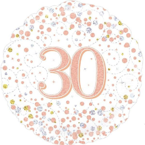 18"/ 46cm ROSE GOLD SPARKLING FIZZ 30TH B/DAY ROUND FOIL BALLOON