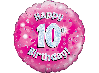 18"/ 46cm PINK HOLOGRAPHIC 10TH BIRTHDAY ROUND FOIL BALLOON