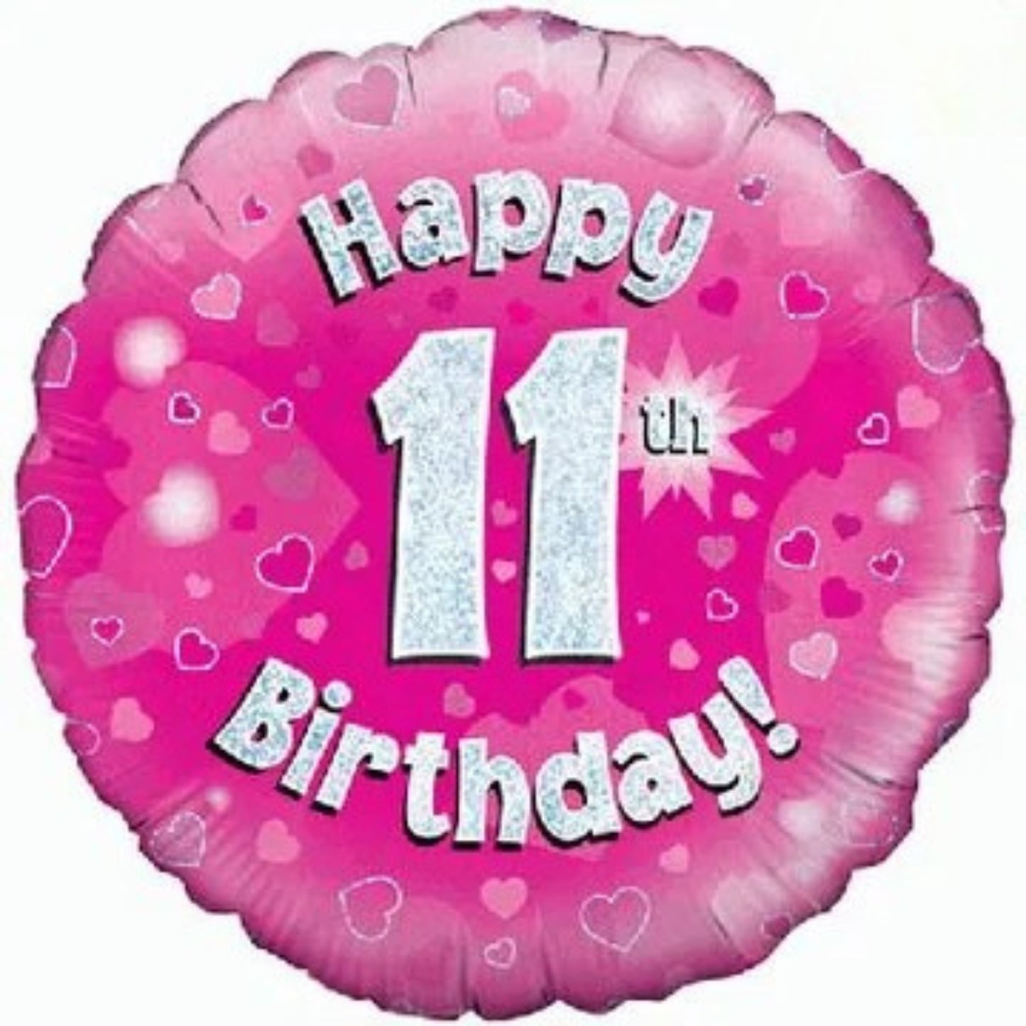 18"/ 46cm 11TH B/DAY PINK HOLOGRAPHIC ROUND FOIL BALLOON