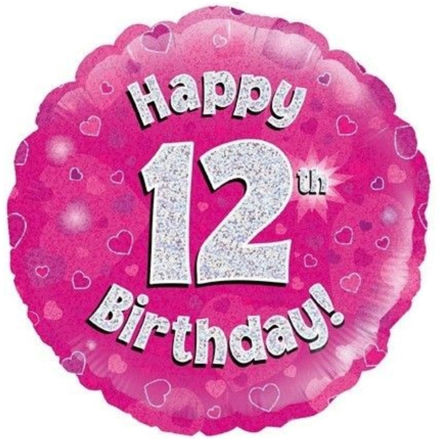 18"/ 46cm PINK HOLOGRAPHIC 12TH BIRTHDAY ROUND FOIL BALLOON