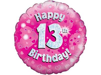 18"/ 46cm PINK HOLOGRAPHIC 13TH BIRTHDAY ROUND FOIL BALLOON