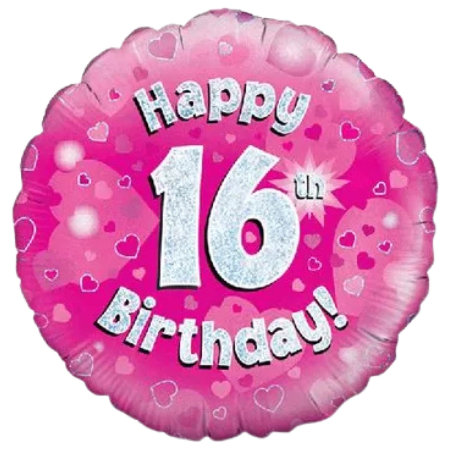 18"/ 46cm PINK HOLOGRAPHIC 16TH BIRTHDAY ROUND FOIL BALLOON