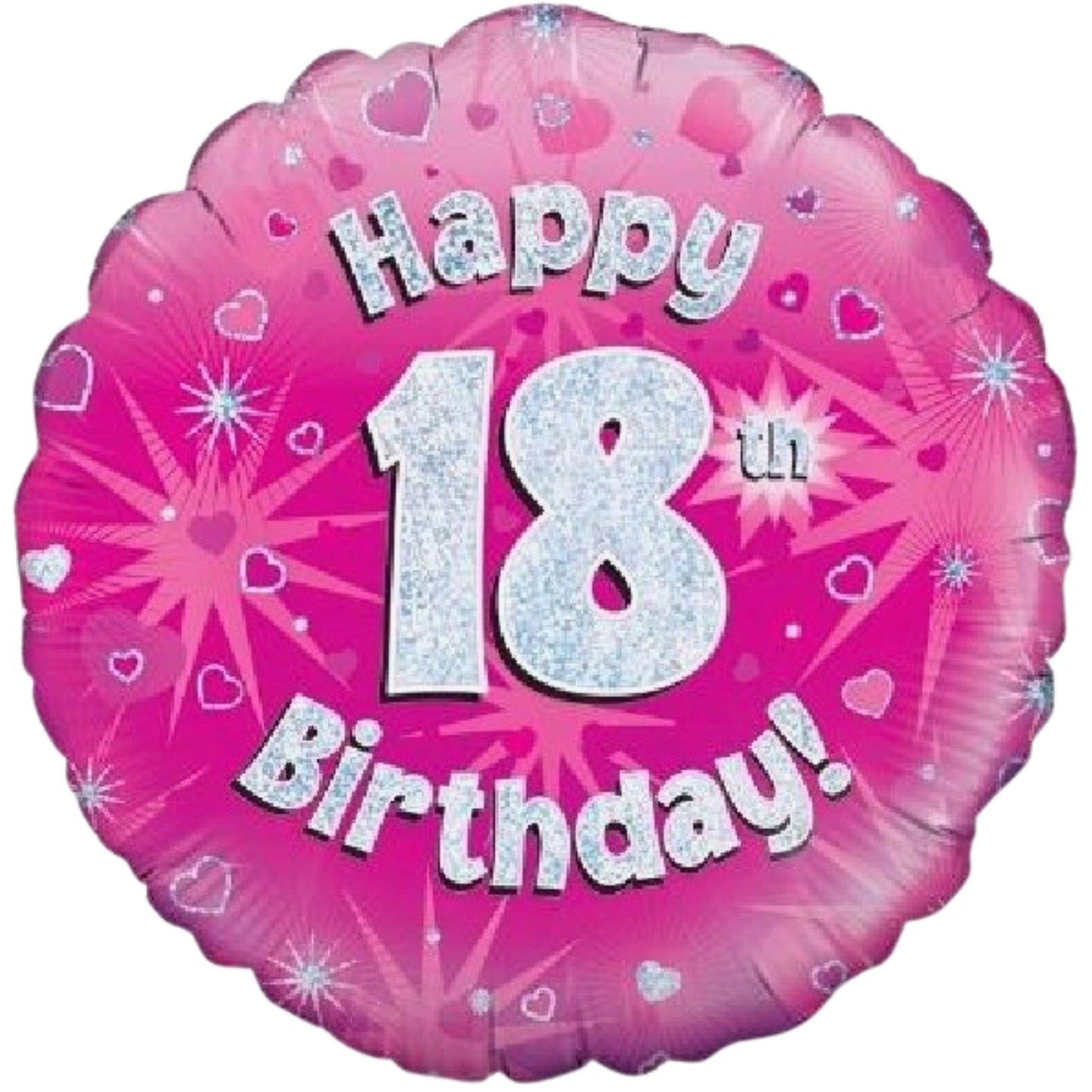 18"/ 46cm PINK HOLOGRAPHIC HAPPY 18TH BIRTHDAY ROUND FOIL BALLOON