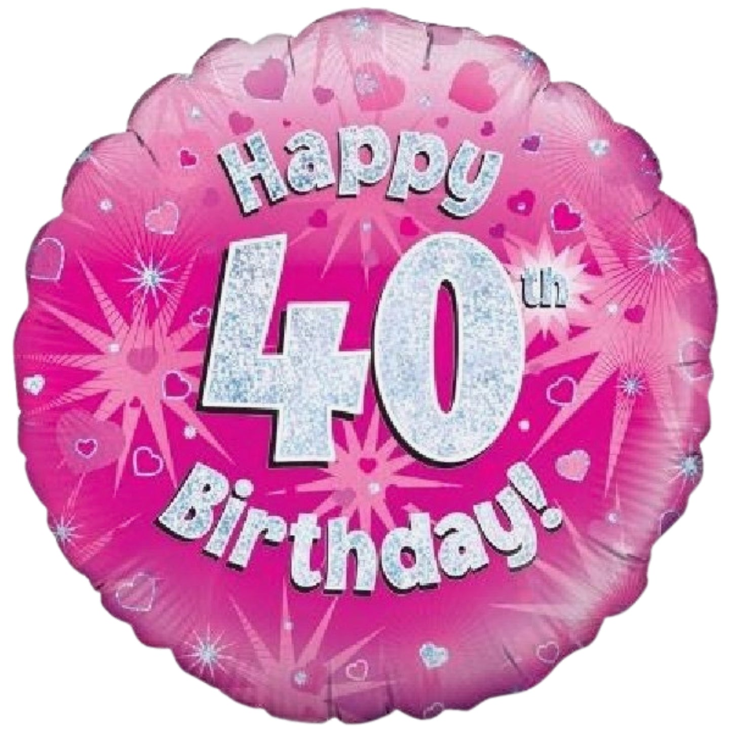 18"/ 46cm PINK HOLOGRAPHIC HAPPY 40TH BIRTHDAY ROUND FOIL BALLOON