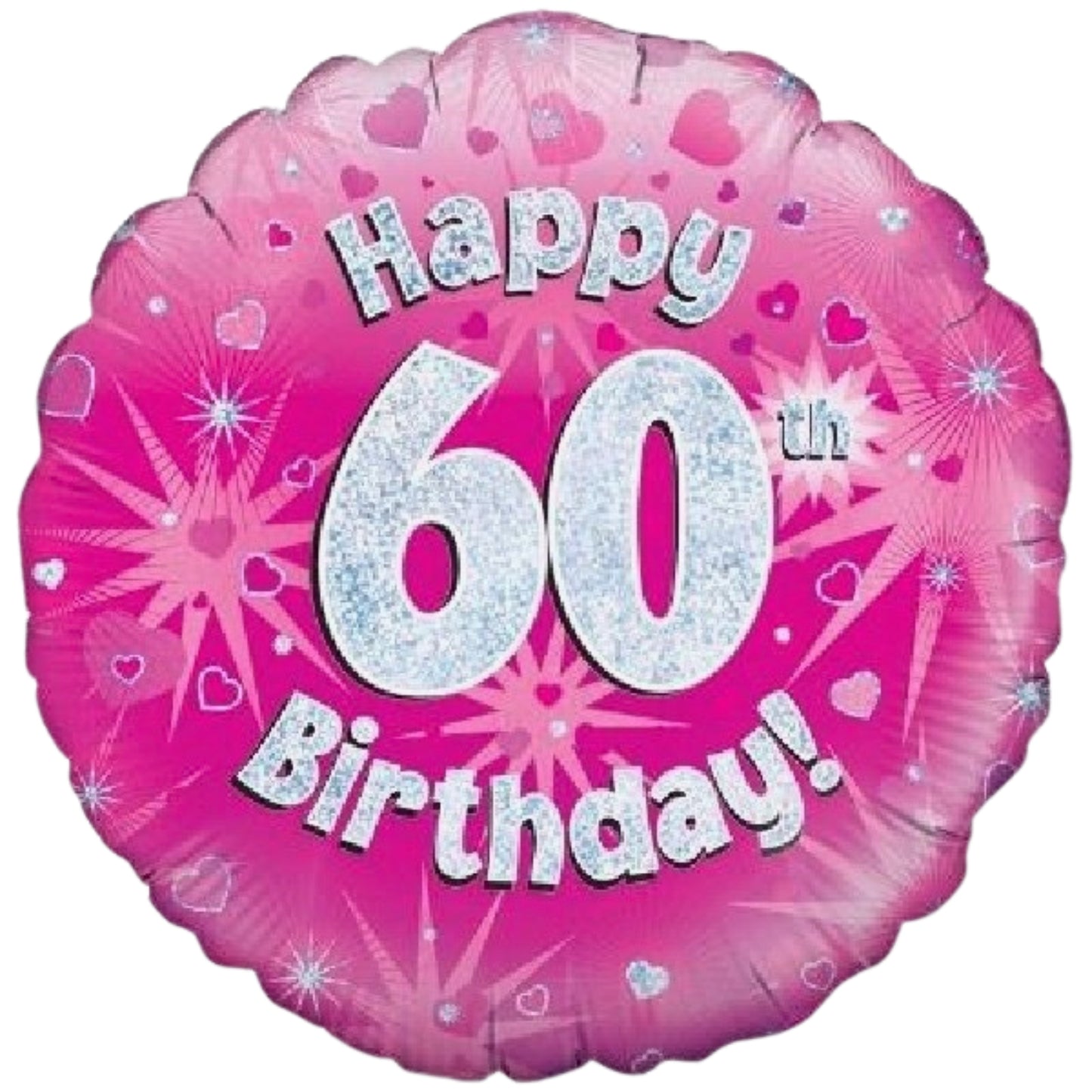 18"/ 46cm PINK HOLOGRAPHIC HAPPY 60TH BIRTHDAY ROUND FOIL BALLOON