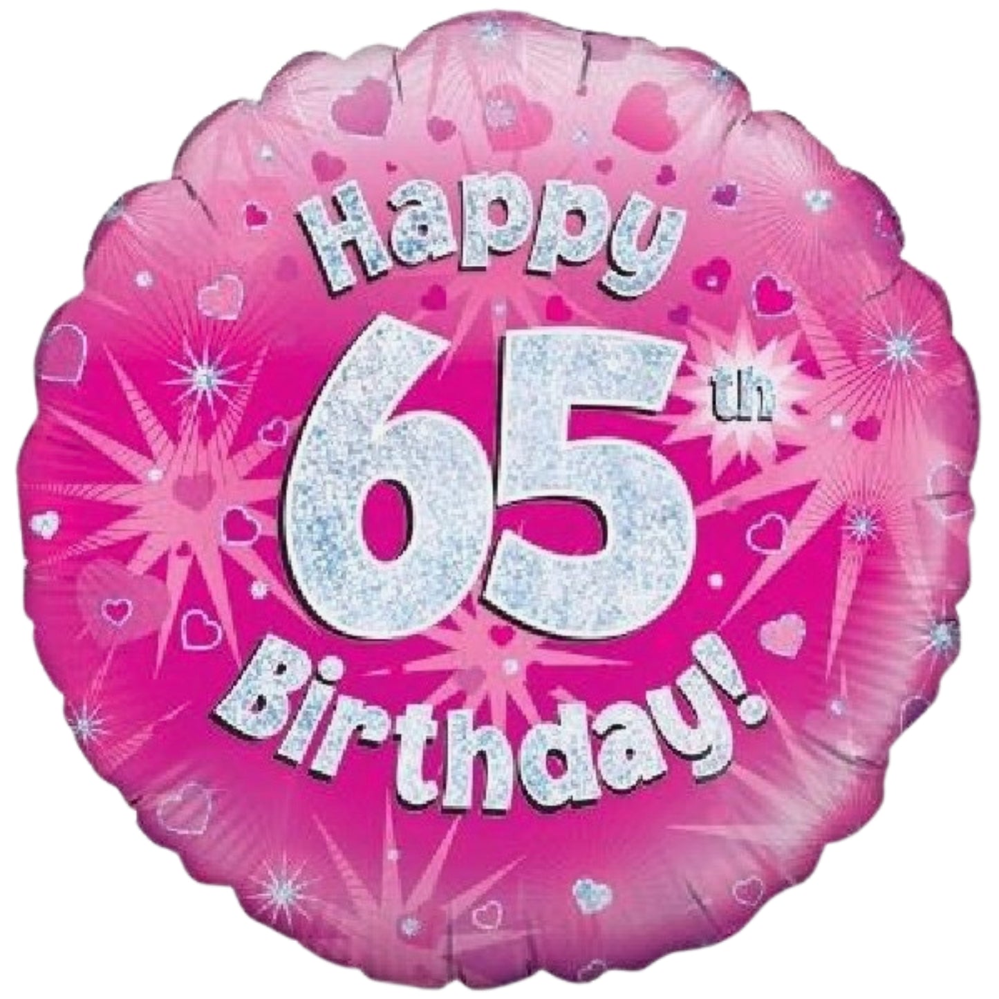 18"/ 46cm PINK HOLOGRAPHIC 65TH BIRTHDAY ROUND FOIL BALLOON