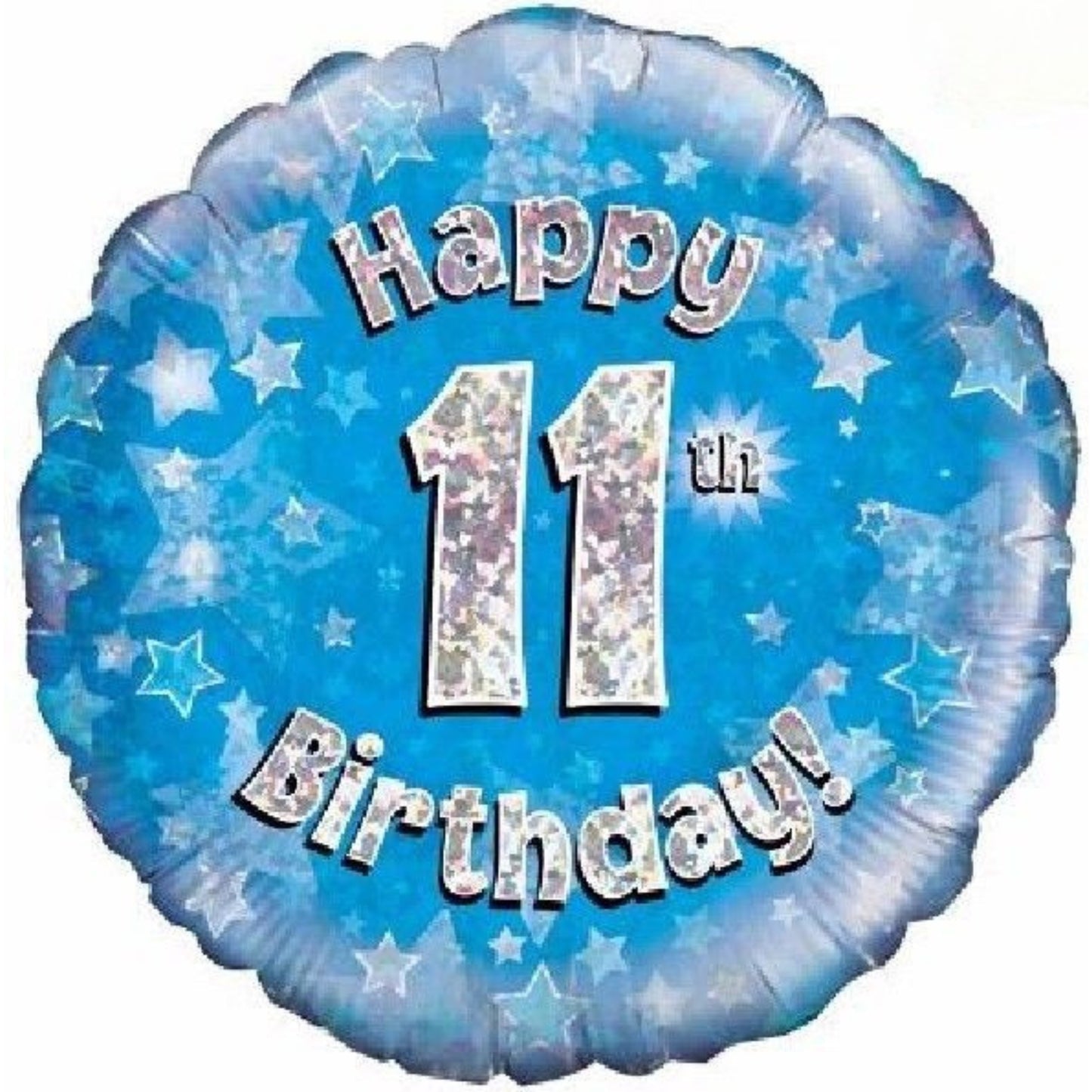 18"/ 46cm 11TH B/DAY BLUE HOLOGRAPHIC ROUND FOIL BALLOON