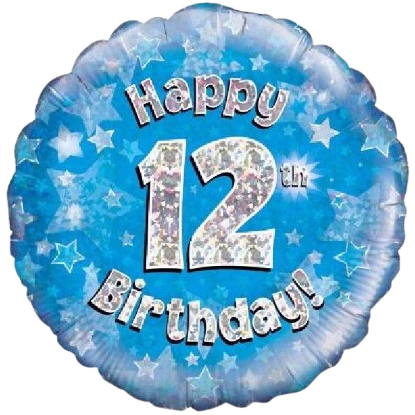 18"/ 46cm BLUE HOLOGRAPHIC 12TH BIRTHDAY ROUND FOIL BALLOON