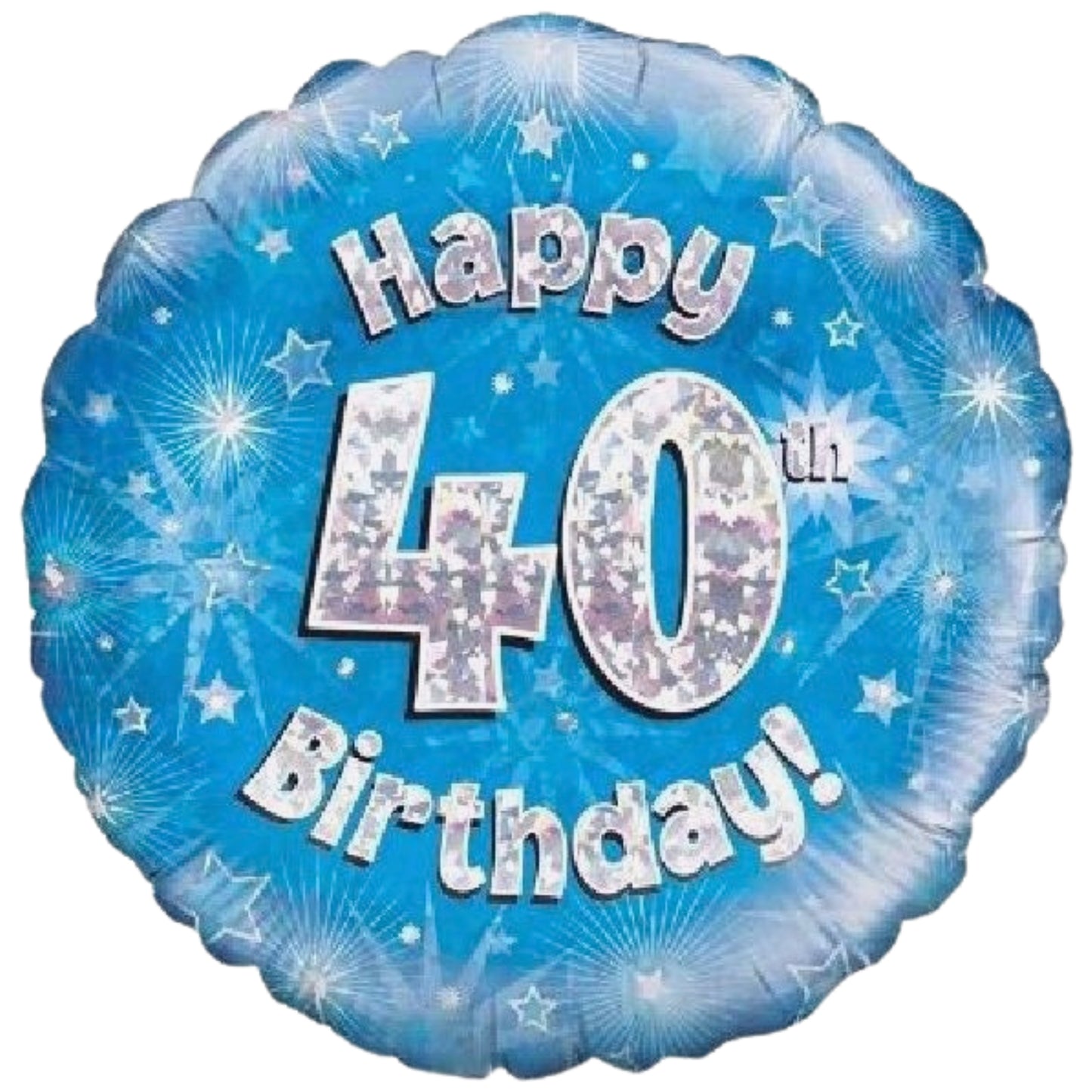 18"/ 46cm BLUE HOLOGRAPHIC HAPPY 40TH BIRTHDAY ROUND FOIL BALLOON