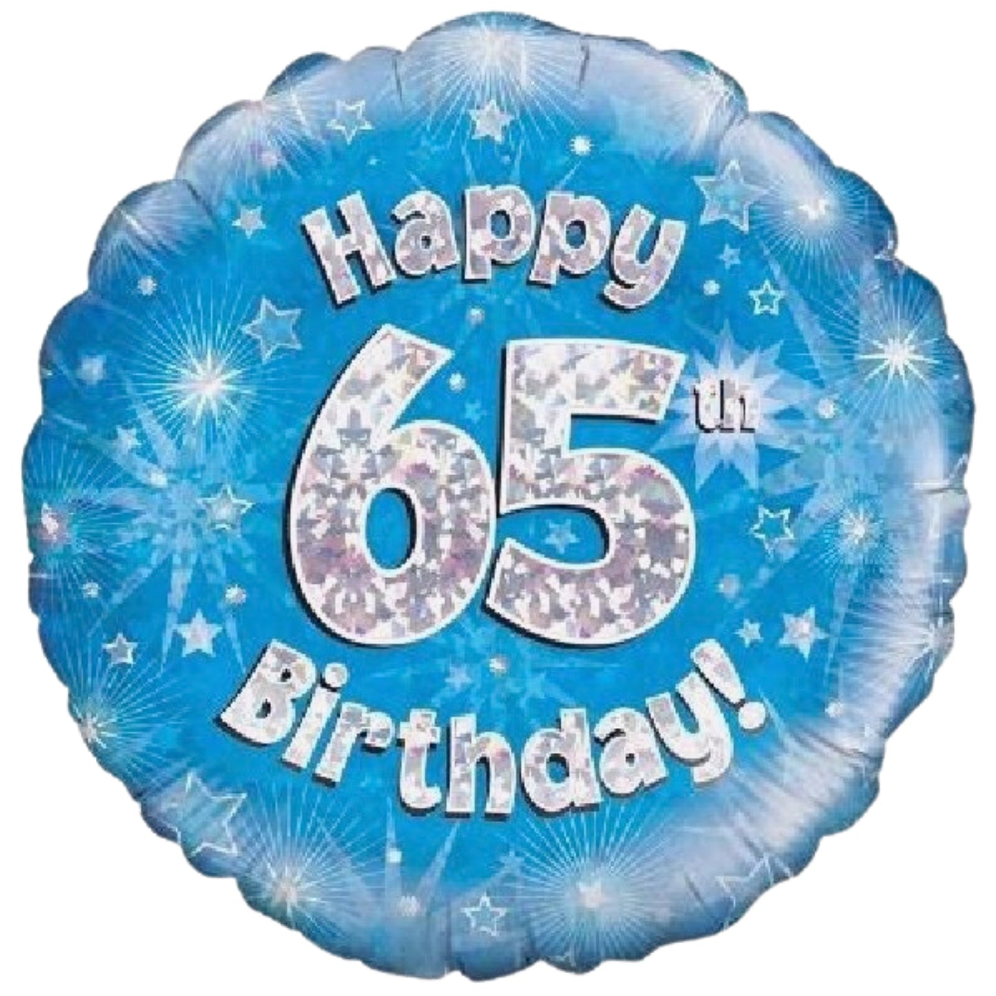 18"/ 46cm BLUE HOLOGRAPHIC 65TH BIRTHDAY ROUND FOIL BALLOON