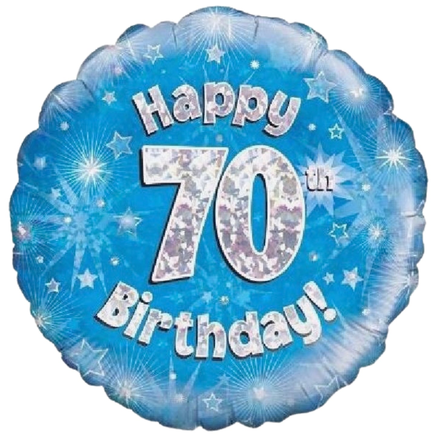 18"/ 46cm BLUE HOLOGRAPHIC HAPPY 70TH BIRTHDAY ROUND FOIL BALLOON