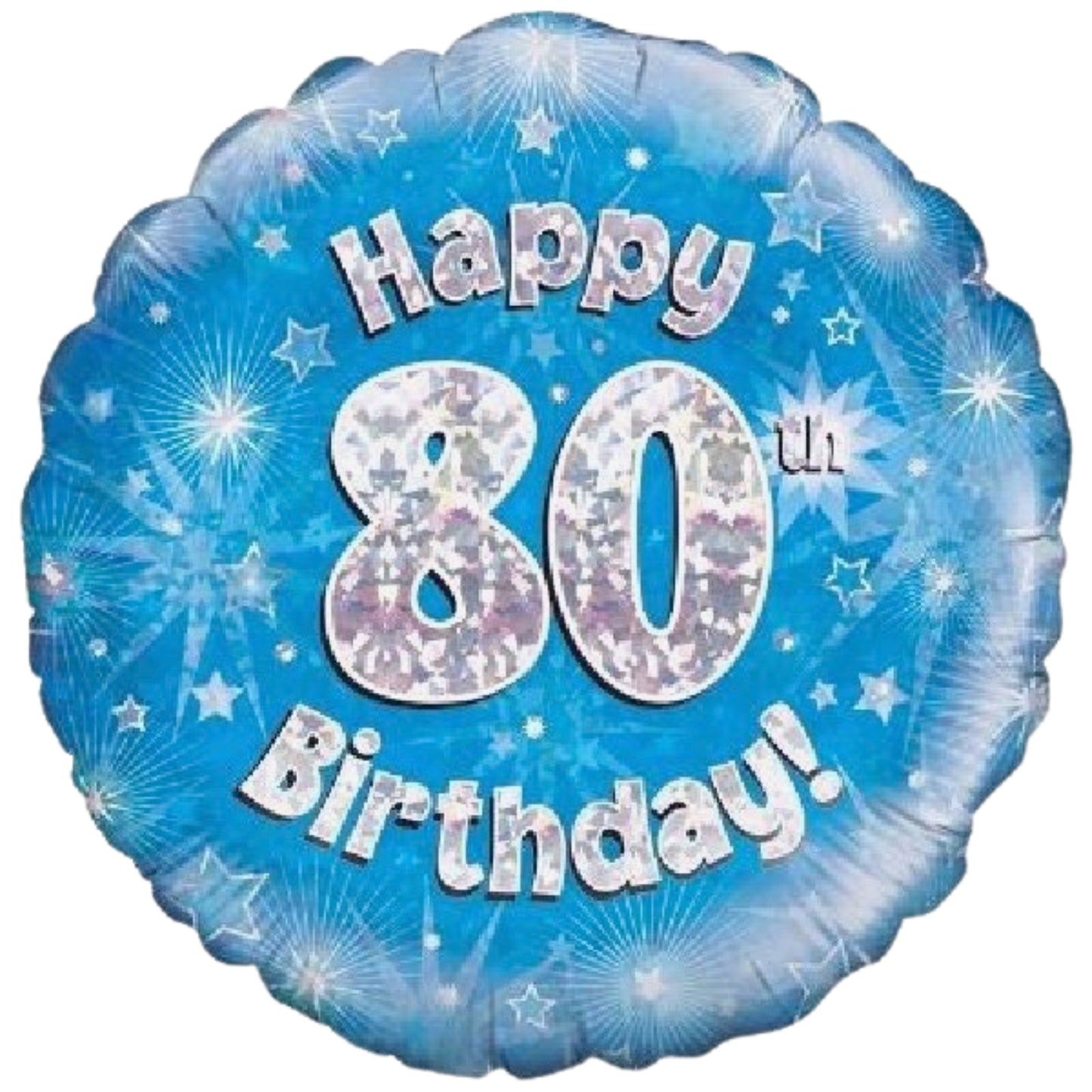 18"/ 46cm BLUE HOLOGRAPHIC HAPPY 80TH BIRTHDAY ROUND FOIL BALLOON