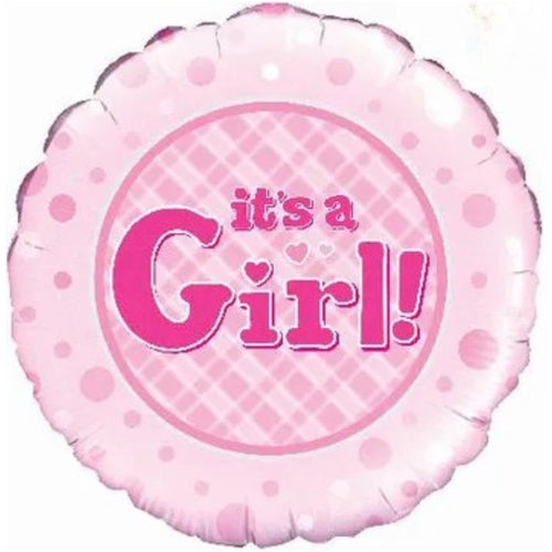 18"/ 46cm  ITS A GIRL ROUND FOIL BALLOON