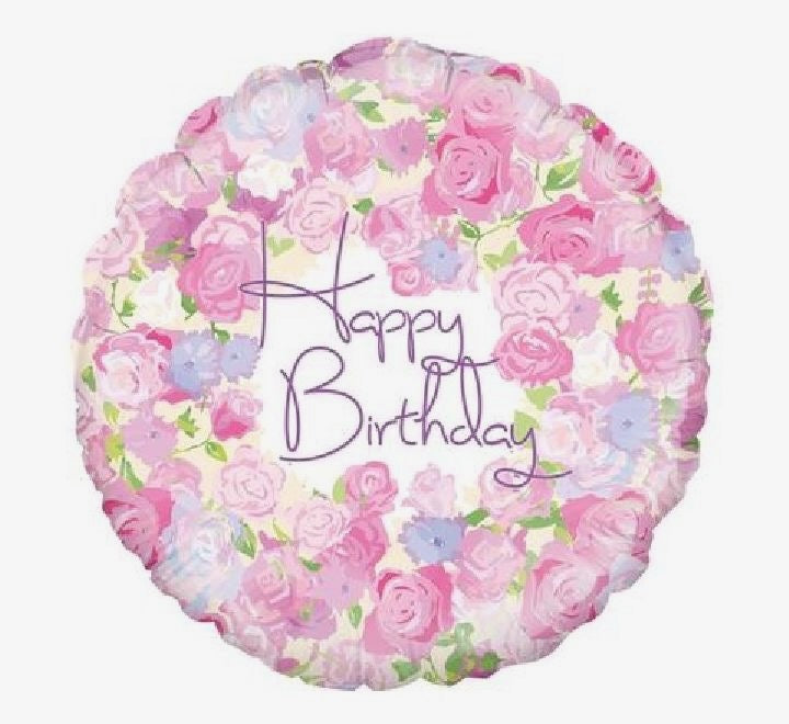 18"/ 46cm HAPPY BIRTHDAY VINTAGE FLORAL ROUND FOIL BALLOON