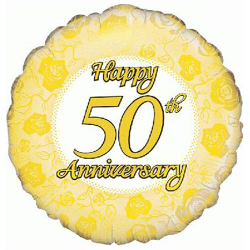 18"/ 46cm HAPPY 50TH ANNIVERSARY ROUND FOIL BALLOON