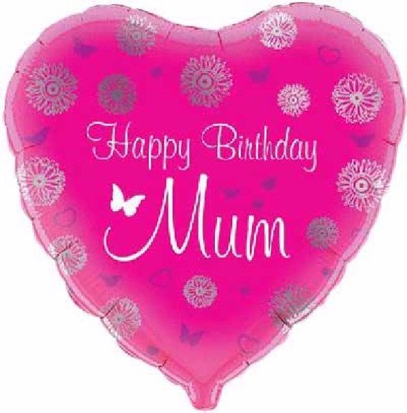18"/ 46cm  HAPPY BIRTHDAY MUM HEART SHAPE FOIL BALLOON