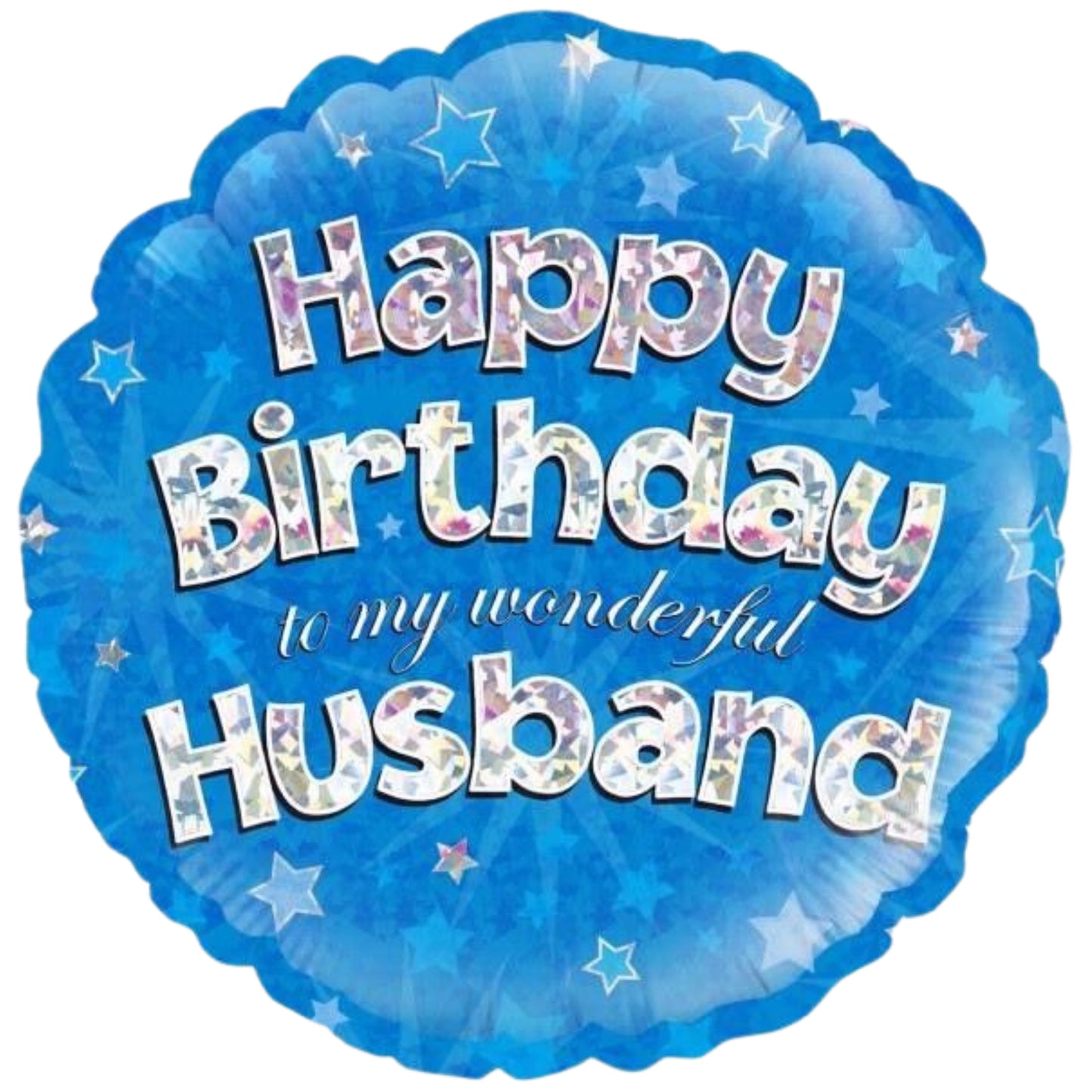 18"/ 46cm HAPPY BIRTHDAY HUSBAND BLUE HOLOGRAPHIC ROUND FOIL BALLOON