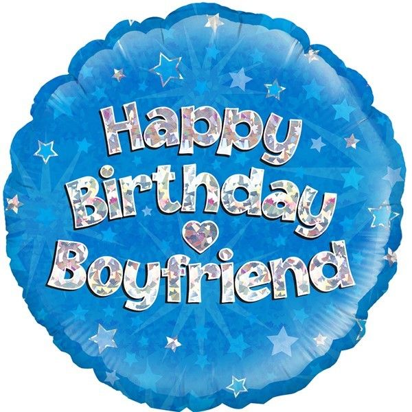18"/ 46cm HAPPY BIRTHDAY BOYFRIEND BLUE HOLOGRAPHIC ROUND FOIL BALLOON