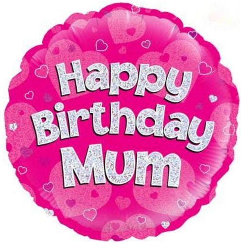 18"/ 46cm HAPPY BIRTHDAY MUM HOLOGRAPHIC ROUND FOIL BALLOON